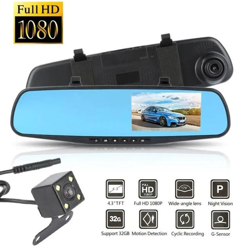 Car DVR Dash Camera 170 Degree Wide Angle Lens Video Recorder Rearview Mirror Dash Cam Front Cam Driving Recorder 1080 HD