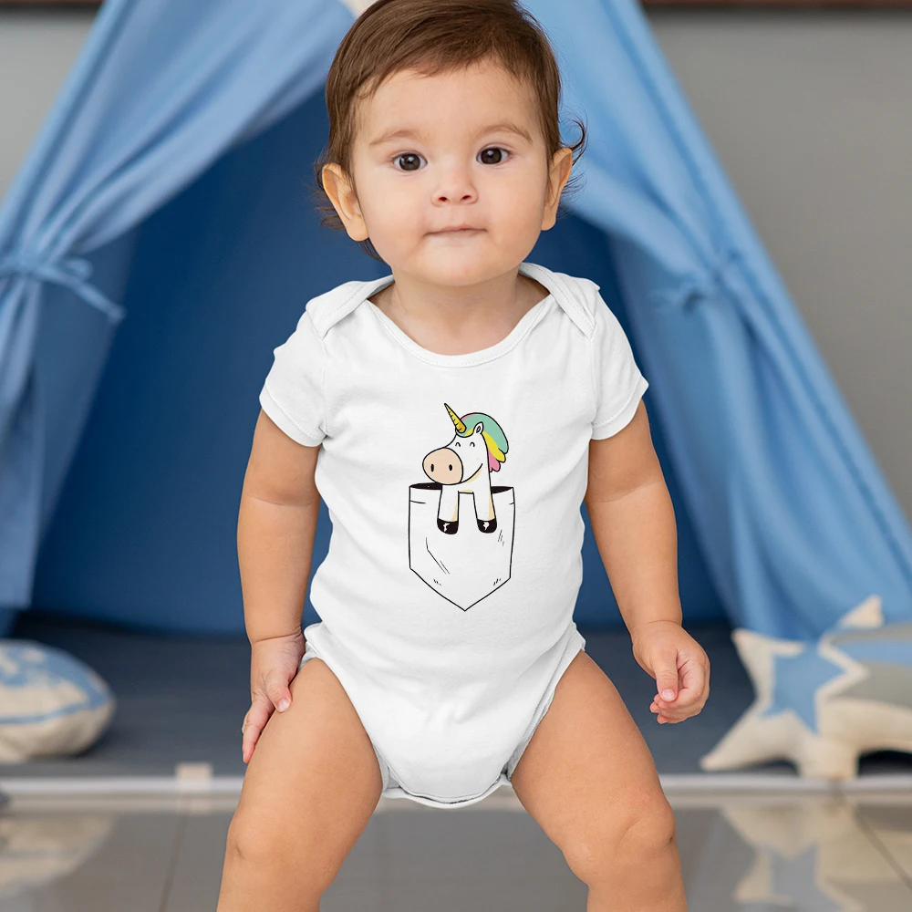 

Cute Pocket Unicorn Print Vetement Bebe Garcon French Fashion Cartoon Baby Girl Bodysuit 0-24 Month Newborn Onesies for Baby