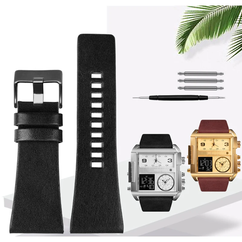 P-olice-correas de reloj diésel para hombre, accesorio de pulsera de gran tamaño, 26MM, 28MM, 30MM, 32MM, negro, marrón, piel auténtica de becerro