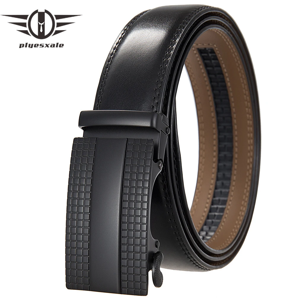 

Plyesxale Alloy Buckle Men Belt Cow Genuine Leather Belts For Men Automatic Buckle Cowhide Male Strap Fashion Black Straps B1293