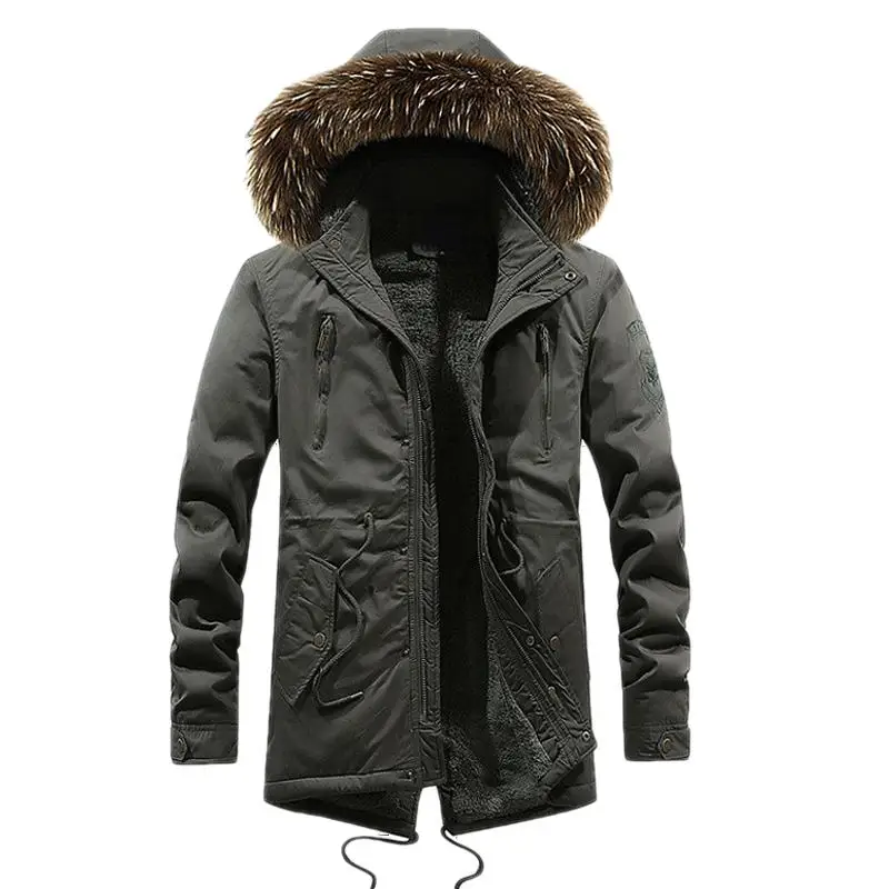 Fur Hooded Fleece Thickened Jacket Warm Long Windbreaker for Father Practical Men's Military Winter Jacket Cotton Casual Jacket