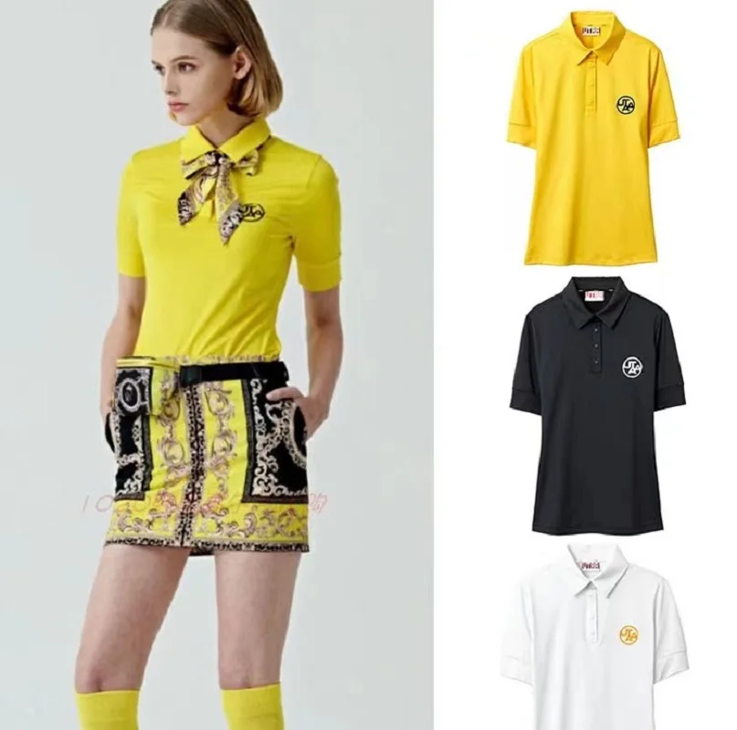 

UTAA 골프 반팔 Women's T-shirt New Fashion Versatile Slim Print Breathable Lapel Polo Shirt