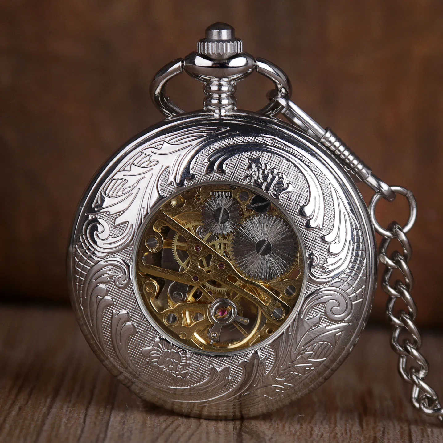 Animation Engraving Vintage Mechanical Pocket Watch Arabic Numerals Display Belt Chain Clock Pendant Gift Man Woman