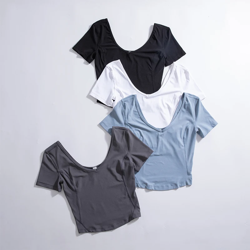 NWT Women's Sports Shirts Gym Yoga T-shirt Top With Open Back Fashion Clothing Ladies Wear Backless Workout Tops