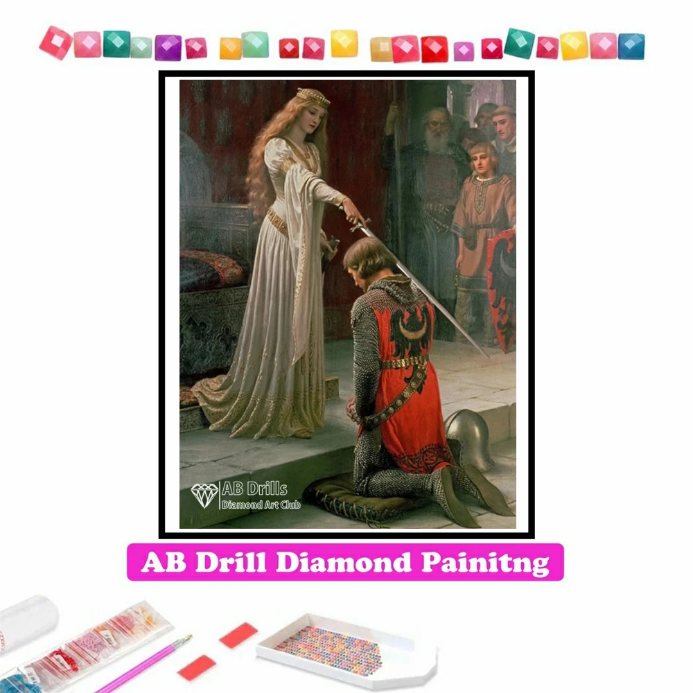 

Алмазная картина 5D DIY AB, мозаика, принцесса, рыцарь, наборы для вышивки крестиком, вышивка ручной работы, Декор для дома