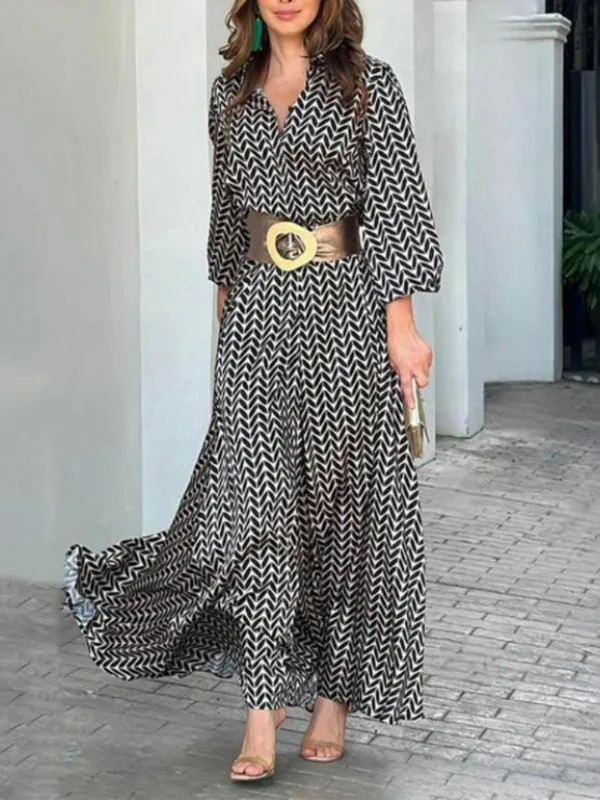 

Dress New Spring Summer Shirt Casual Print Long Sleeve Commuter Dresses Fashion High Street Bohemian Dress V-Neck Robe