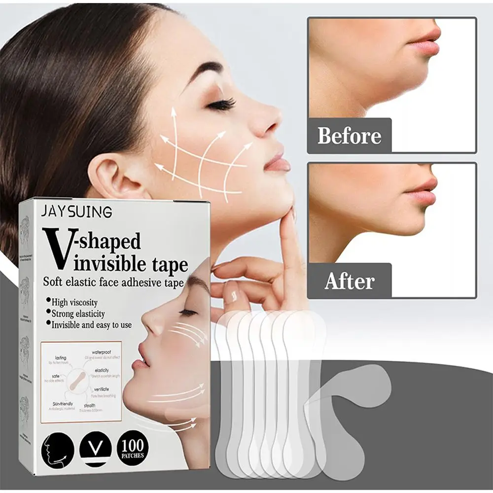 

100 Pcs V-Shape Face Lift Tape Face Lifting Patch Invisible Face Stickers Makeup Tools Prevent FaceSagging Chin Adhesive Tape