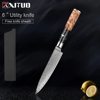 xituo 6 inch utility knife high quality 67 layer damascus steel paring tools kitchen chef best choice knives black resin handle