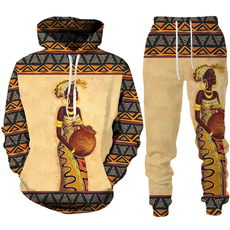 

Funny African Female Print oodie/Suit Dasiki Etnic Style Men/Women Pullover Sweatsirt Set Casual Couple Streetwear Tracksuit