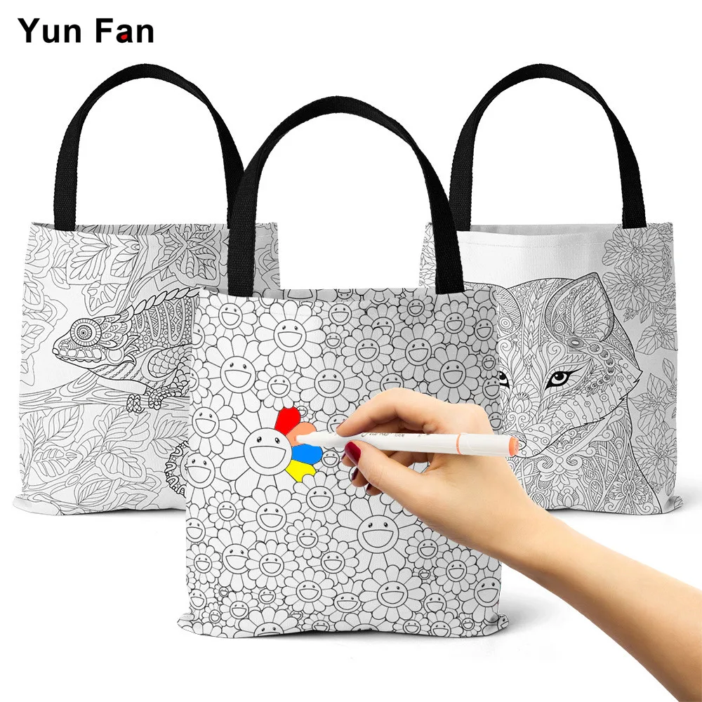 

Women's Handbags Trend 2022 White Graffiti Coloring Diy Canvas Tote Bags for Women Shoulder Fashion School Bag Free Shipping