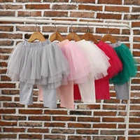 autumn summer girls legging with skirt new candy color mesh calf length tutu skirt pants kids clothes toddler mini dress lolita