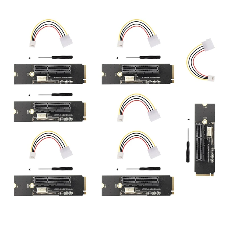 

6 Set NGFF To PCI-E Riser Card M.2 SSD Port To PCIE X4 Expansion Card Slot Adapter Riser Cable, Large 4Pin Power Supply