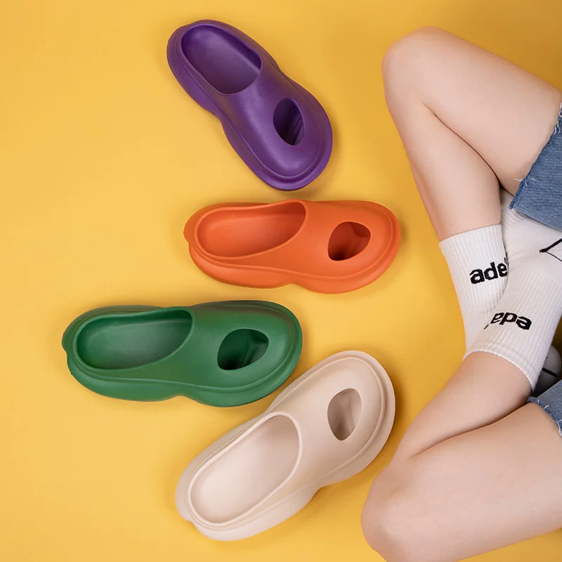 

High Street Slippers For Women Outdoor Thick Bottom Sandals Hole Solid Black Green Slides Flip Flops 2022 Summer Man Slipper