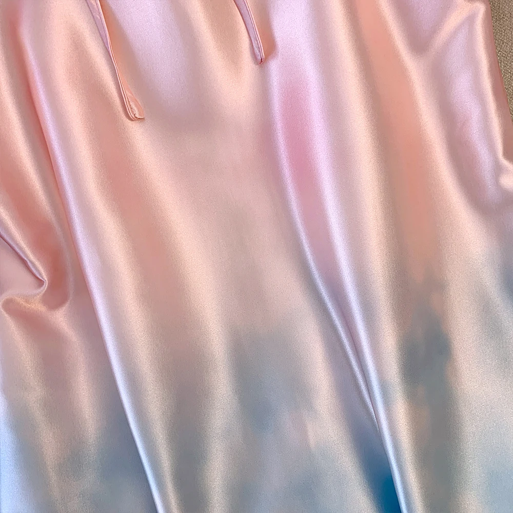 Женское атласное длинное платье с коротким рукавом синее китайское свободное