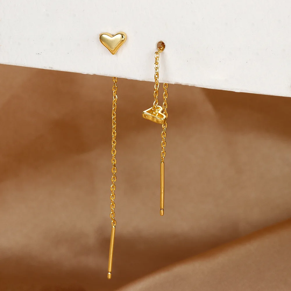 Серьги из серебра пробы в форме сердца с длинной кисточкой 2 шт.