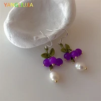 freshwater pearl purple grape long earrings retro fashion sweet temperament earrings women jewelry party accessories