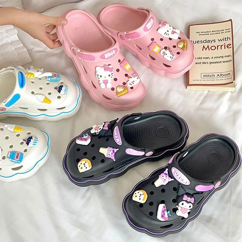 

Cute Hello Kitty Kuromi Cinnamoroll Summer Kawaii Fashion Sandals Y2K Flat Shoes Heightening Slipper Girls Birthday Gift
