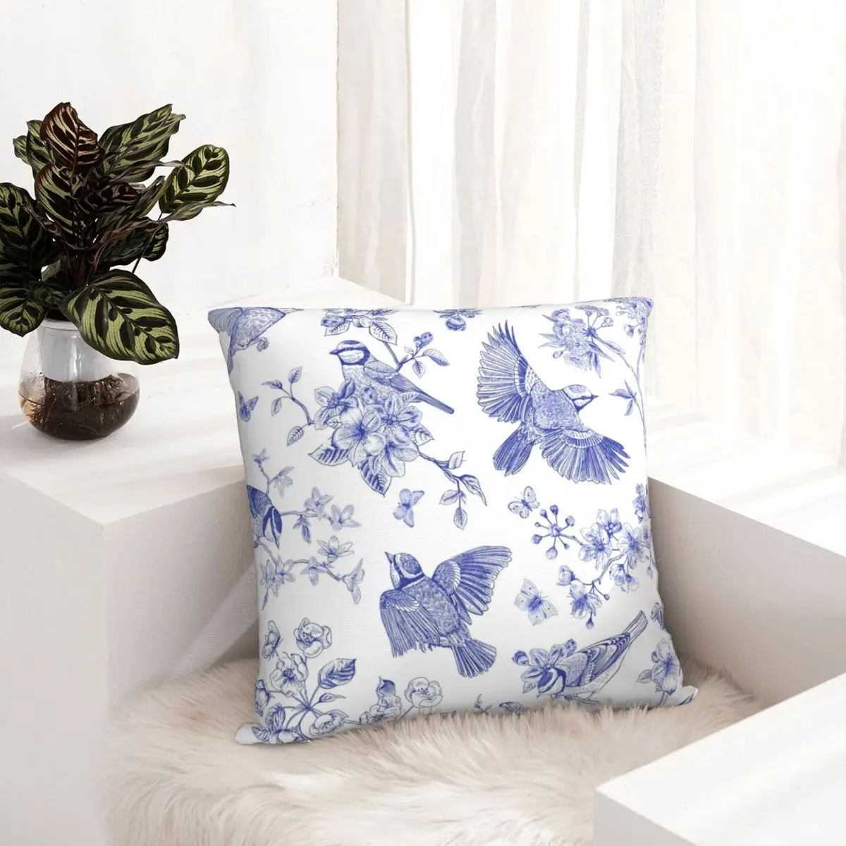 Vintage Blue Toile Birds French Country Pillowcase Pillow Case Cushion Cover Home Sofa Car Decorative Throw Pillowcases |