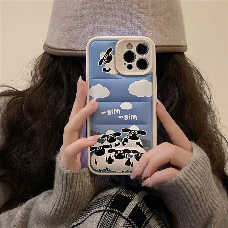 

Cute Sheep Catton Down Jacket Phone Cases For iPhone 13 12 11 Pro Max XR XS MAX 8 X 7 SE Fashion Silicone Case