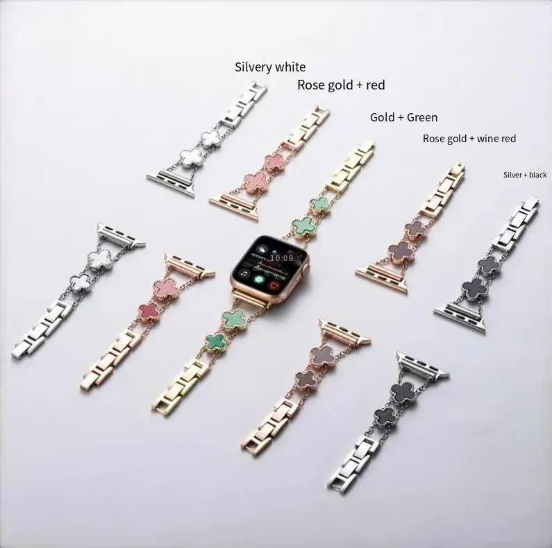 Applicable to apple watch with four-leaf metal chain apple watch strap iwatch6SE apple watch strap apple watch band  apple