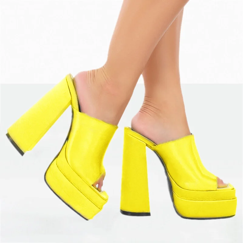 

Summer Ladies High Heel Slippers Square Toe Chunky Heel High Heel Slippers Fashion Party High Slippers