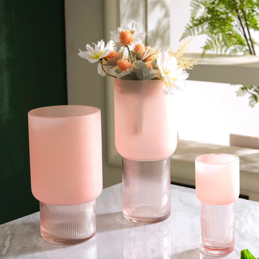 

Pink Frosted Glass Vase Texture Minimalist Creative Cylindrical Hydroponic Flower Arrangement Accessories For Home Decoration