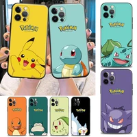 japan anime pokemon pikachu phone case for apple iphone 13 pro max 12 11 8 7 se xr xs max 5 5s 6 6s plus black soft silicon case