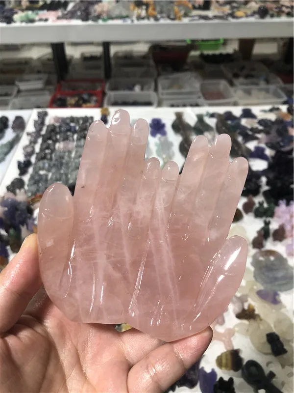 

Natural Healing Crystal Hand Carved Carving Amethyst Rose Quartz Crystal Both Hands Model For Decoration