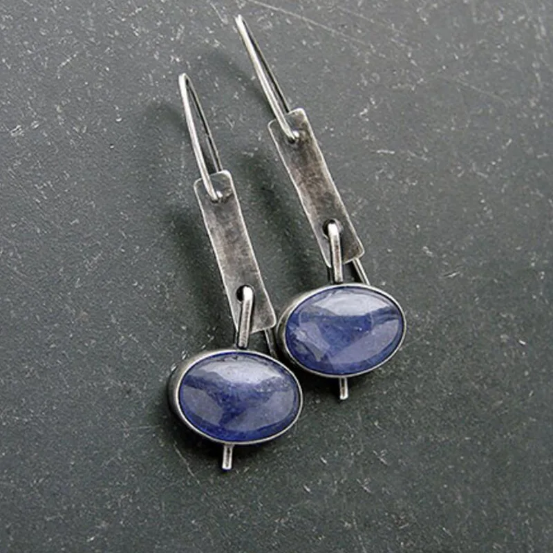 

Earrings For Women Jewelry Trend Retro Boho Geometric Old Design Oval Lapis Lazuli Dangle Earring Female Wedding Engagement Gift