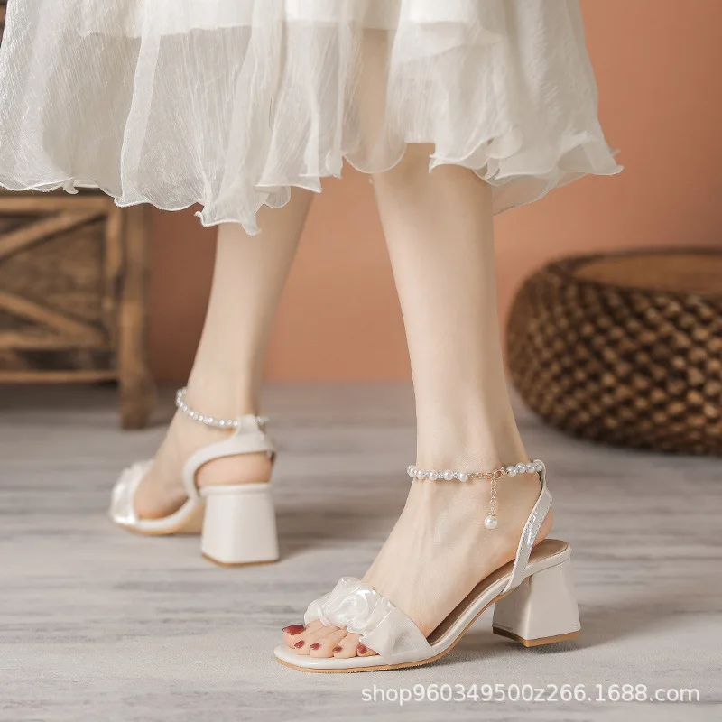 

40 String Bead Ladies Sandals Woman Summer 2022 Fashion Lace Women's Sandals Luxury Wedge Sandal Women Dress Shoes Free Shipping