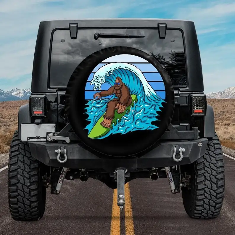 

Чехол для запасной шины с дизайном Bigfoot для серфинга, чехол для запасной шины джипа, чехол для колеса Bigfoot для серфера, подарок для владельца ...
