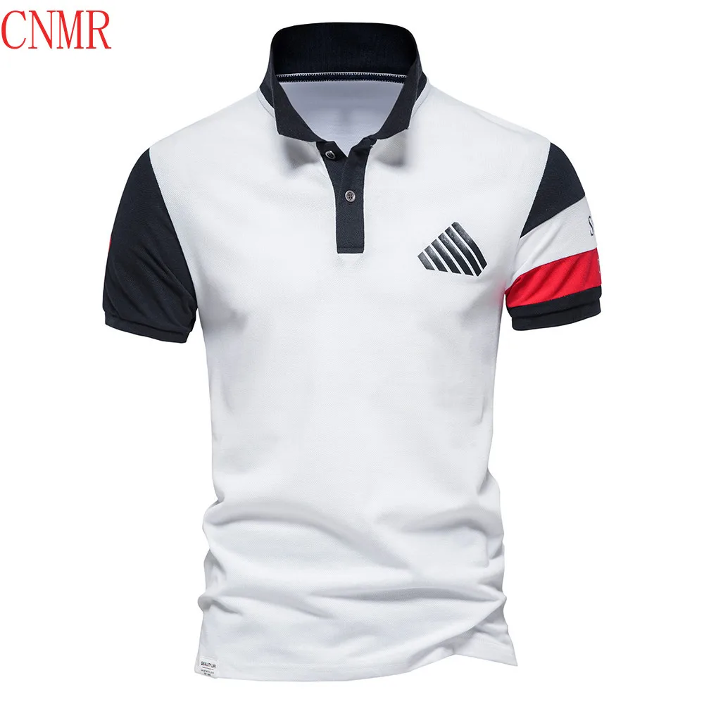 

Рубашка-поло CNMR мужская хлопковая, брендовая рубашка-поло с коротким рукавом, воротник-стойка, в стиле пэчворк, качественная сорочка