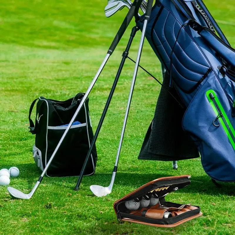 Golf Tool Pouch Holder Bag Golf Gear Case Organizer Pouch PU Leather Holder Bag With Handle Anti-Scratch Lightweight Golf Gear