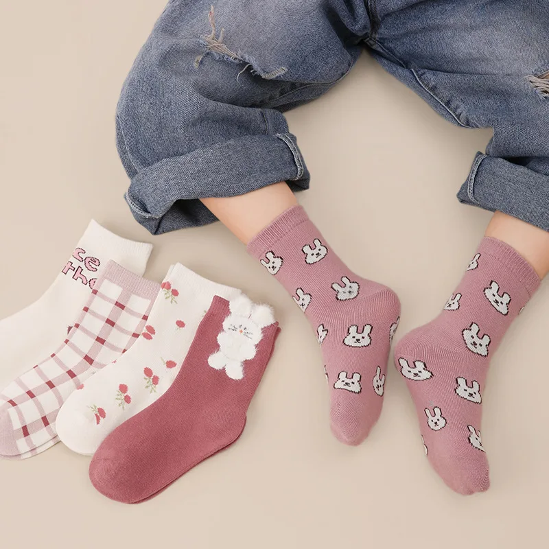 

5 пар/партия, детские носки в полоску, с трехмерным цветком