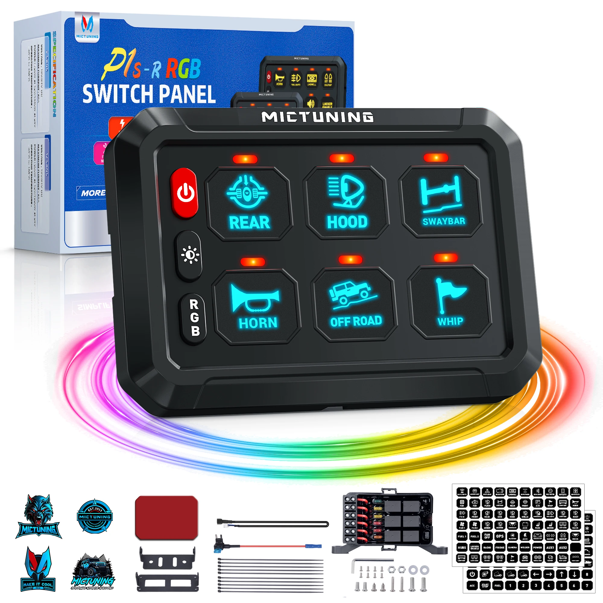 

Mictuning 12 В-24 В светодиодная 6-бандовая панель переключателей 720 Вт-1440 Вт, релейная система управления, панель управления для лодки, джипа, UTV, каравана