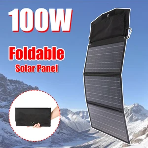 100w solar panel folding bag outdoor 18v dual usb charging board quick charger power bank emergency battery for phone portable free global shipping