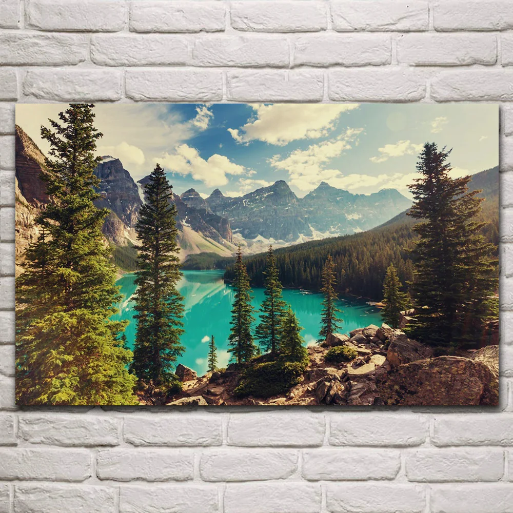 

moraine lake summer banff national park forest mountains living room home art decoration fabric posters on wall picture KR156