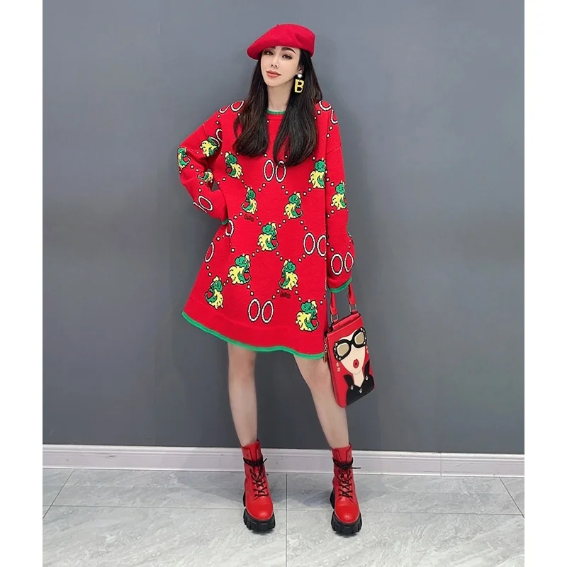 Новинка весна-осень 2024 свитер средней длины вязаный пуловер классический принт