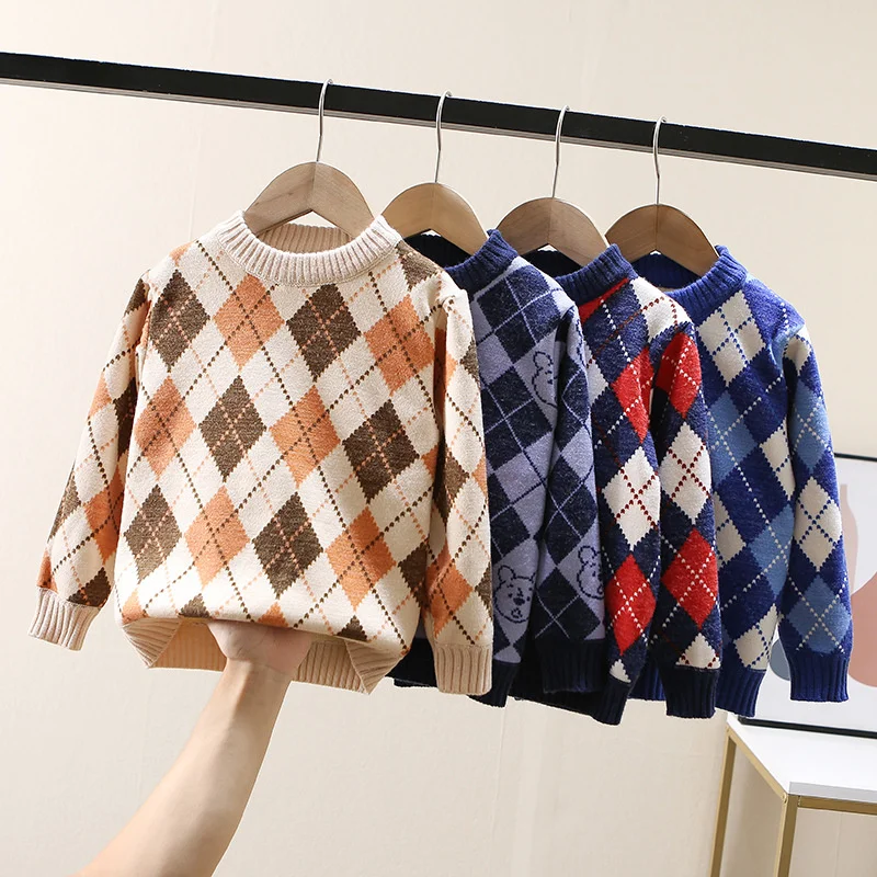 

Plush High Elastic Core Spun Yarn Middle And Small Boys' Yellow Sweater Autumn And Winter Children's Sweater Pullovers Sweaters