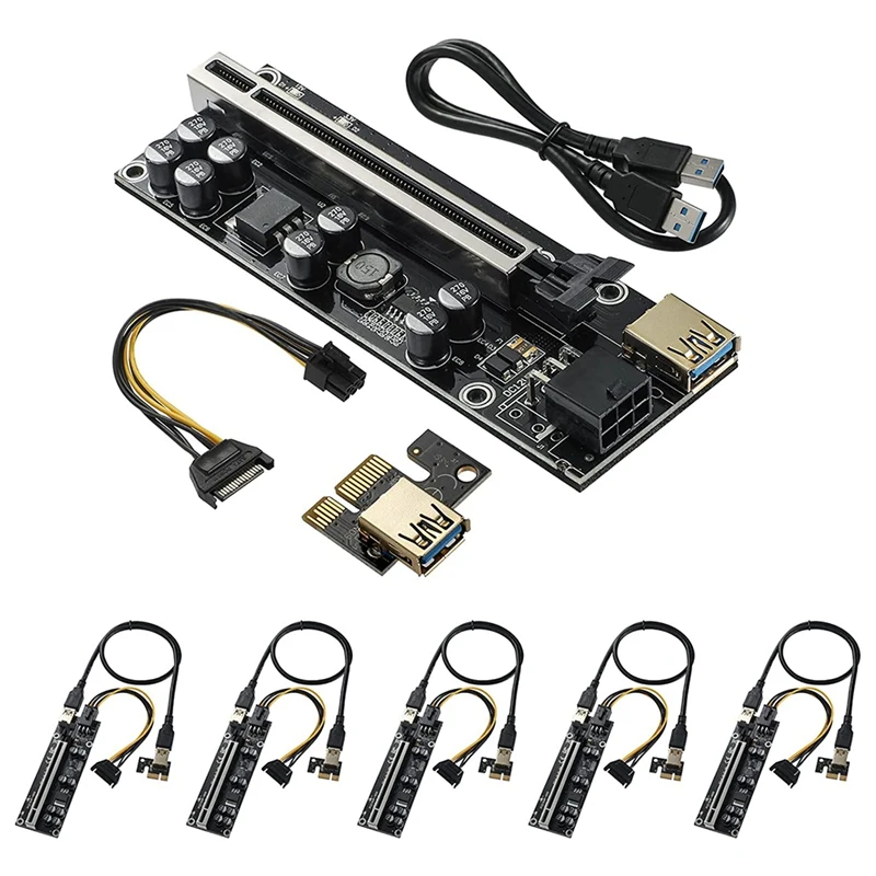 

PCI-E 1X to 16X Riser Card,GPU Riser Adapter Card,6PIN SATA Power Cable,PCIe Graphics Card Extension Cable 6 Pack