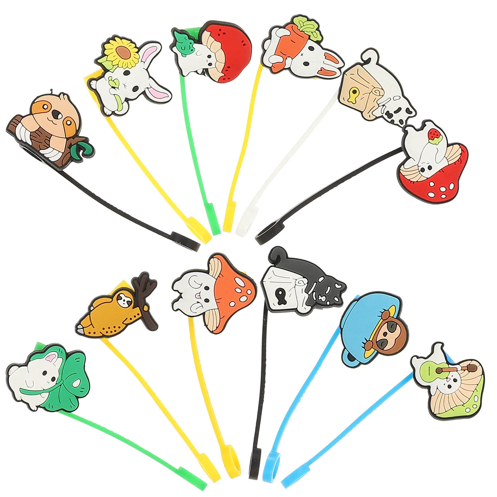 

12 Pcs Silicone Straw Cat Straw Caps Cute Straw Topper Rabbit Straw Cover Straw Tip Insert