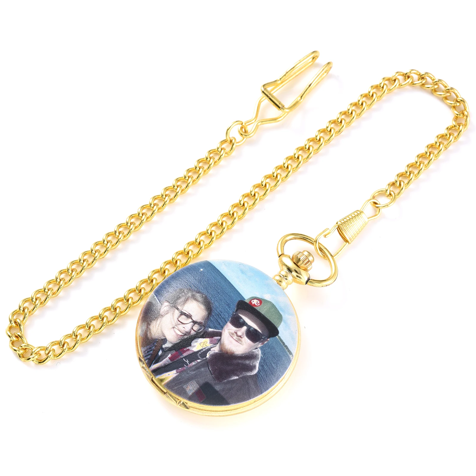 Custom UV Printed Photo Mens Antique Quartz Pocket Watch Personalzied Pictures Fob Clock Pendant With Chain Jewelry Gift