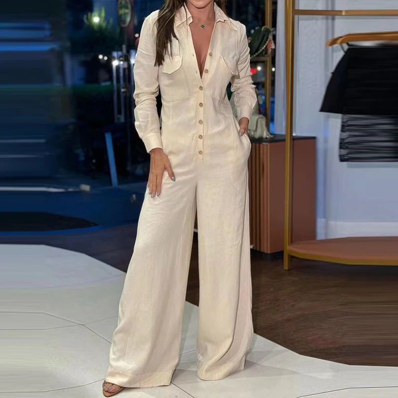 Женский повседневный длинный комбинезон с длинными рукавами и карманами