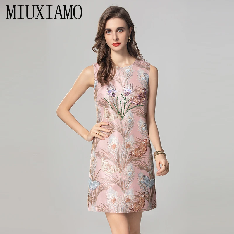 MIUXIMAO 2024 модное королевское роскошное жаккардовое летнее платье с листьями