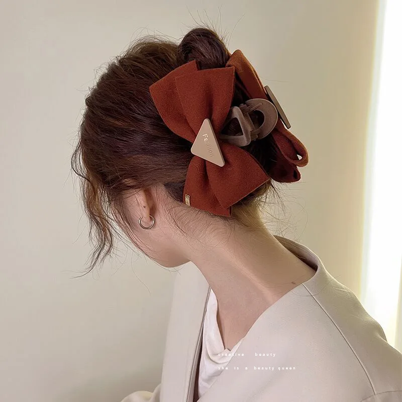 Женская заколка для волос красная бархатная Заколка-краб с бантом