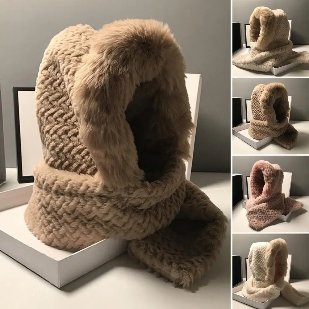 

Новая утолщенная шапка-пуловер, зимняя шапка из искусственного кроличьего меха, плюшевая шапка, теплый шарф, шапка «Все в одном», уличная велосипедная маска, интегрированная шапка