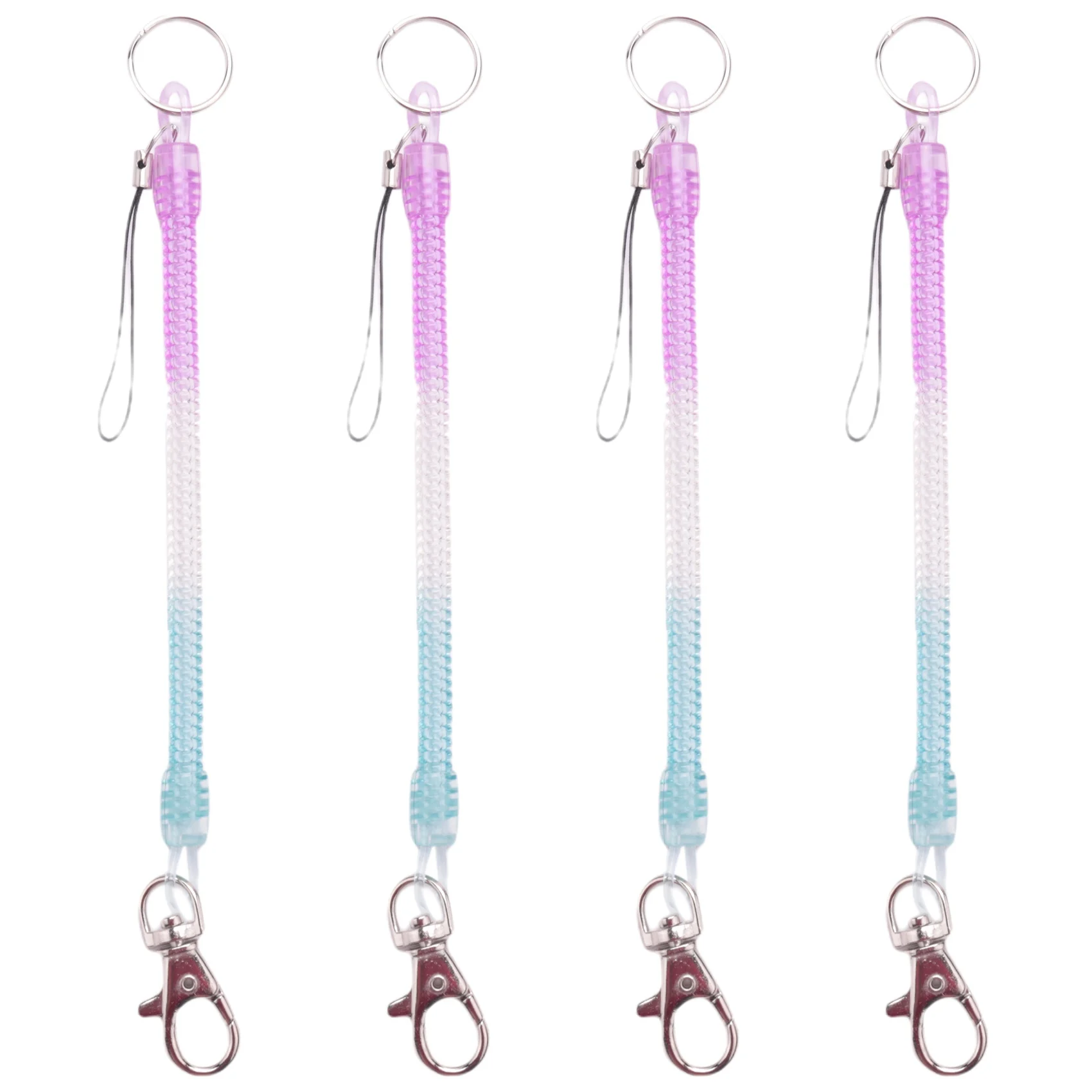 

4X Lobster Hook Purple Blue Spring Stretchy Coil Keyring Keychain Strap Rope Cord