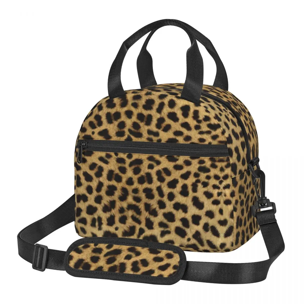 

Cheetah Print Lunch Bag with Handle Animal Skin Brown Work Cooler Bag Clutch Pearl Cotton Fancy Thermal Bag