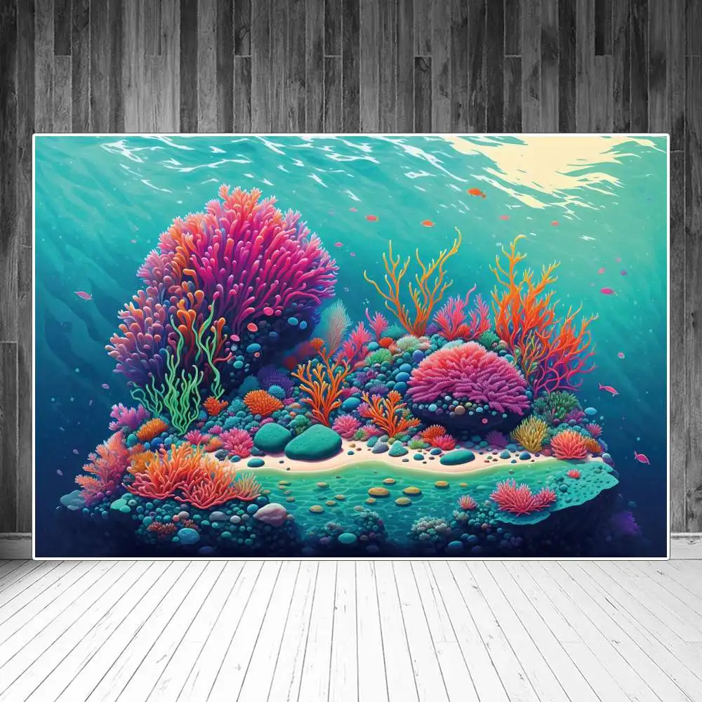 

Tropical Corals Backdrops Photography Seabed Decoration Undersea Aquarium Watermark Rocks Children Summer Photo Background Props