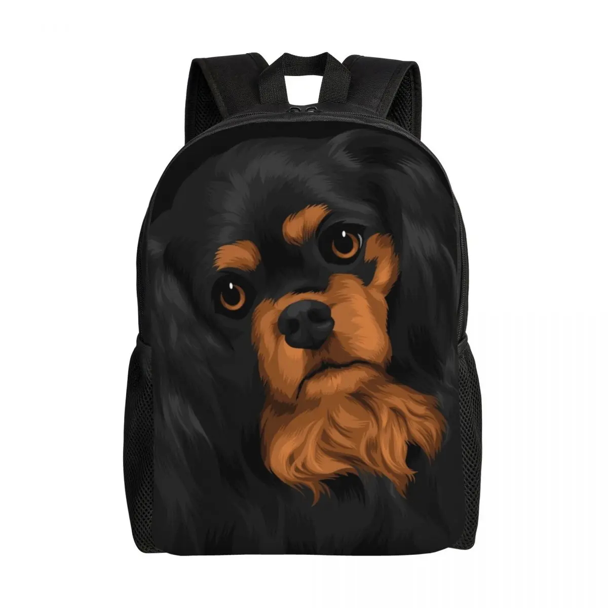 

Черный полиэстеровый рюкзак с принтом Чарльза спаниеля